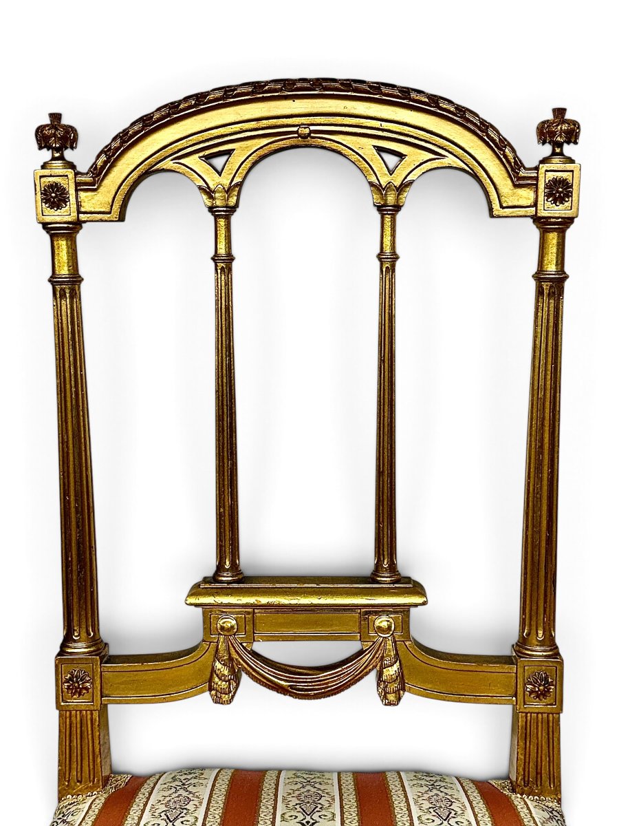 Paire de chaises de style Louis XVI en bois doré, France XIXe siècle-photo-6