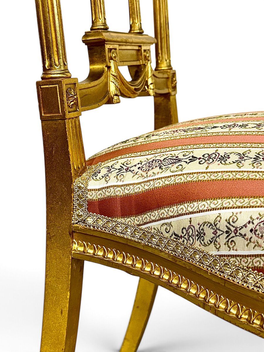 Paire de chaises de style Louis XVI en bois doré, France XIXe siècle-photo-7