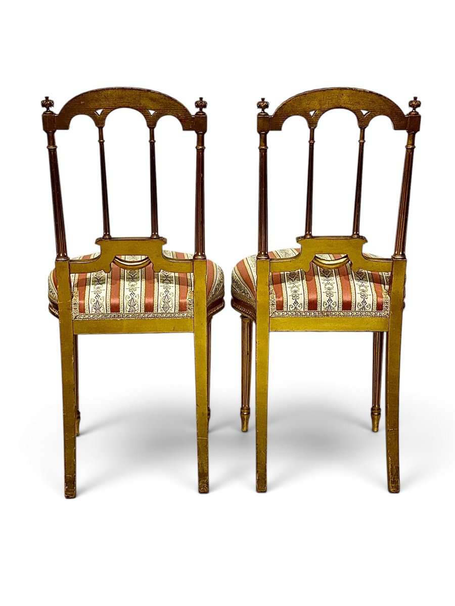 Paire de chaises de style Louis XVI en bois doré, France XIXe siècle-photo-8