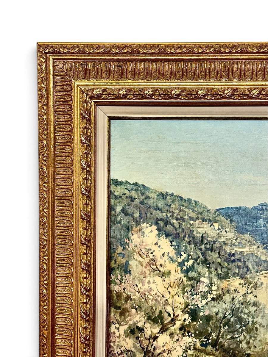 Grand paysage provençal avec vue sur Cassis, huile sur toile, XXe siècle-photo-3