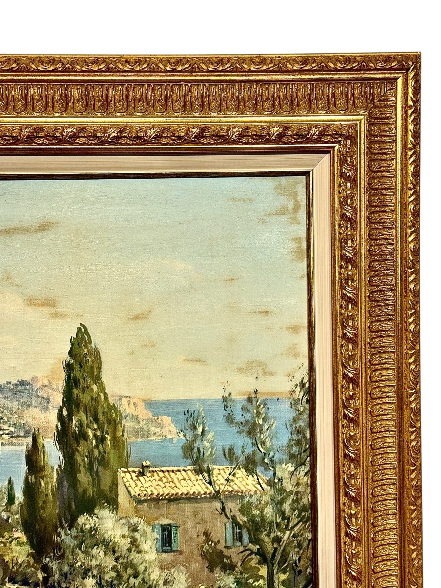 Grand paysage provençal avec vue sur Cassis, huile sur toile, XXe siècle-photo-1