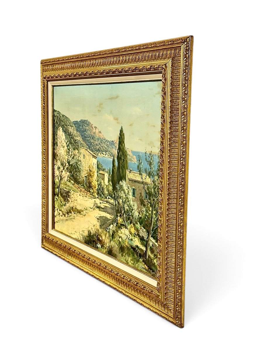 Grand paysage provençal avec vue sur Cassis, huile sur toile, XXe siècle-photo-3