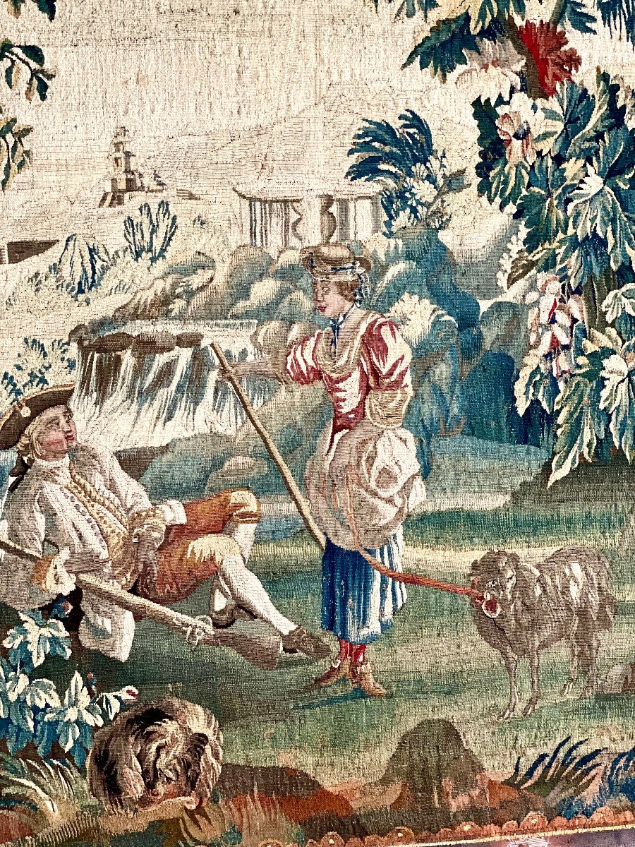 Tapisserie Pastorale d'Aubusson, France XVIIIe Siècle.-photo-3