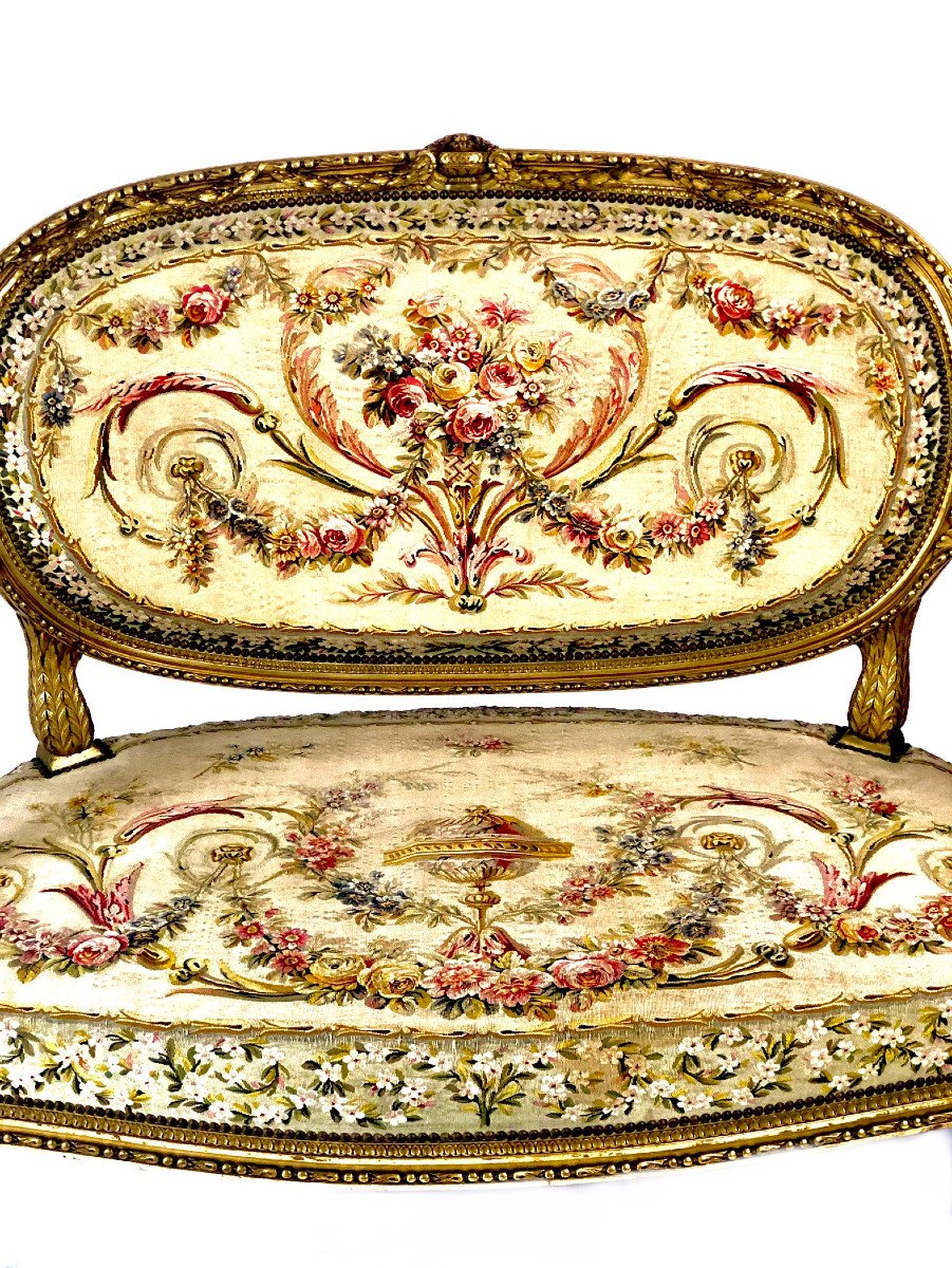 Canapé En Bois Doré De Style Louis XVI-photo-2