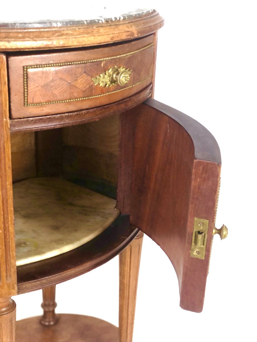Pretty Nightstand In Marquetry And Marble Top-photo-3