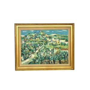 Large 20th Century Oil On Canvas Of Provençal Landscape