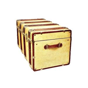 French Vintage Steamer Trunk In Canvas-covered Wood