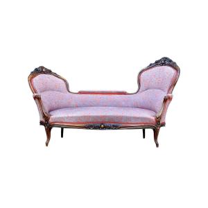 Canapé Français en Noyer Sculpté avec Revêtement Floral, vers 1880