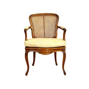 Louis XV Style Caned Armchair In Walnut, France Late 19th Century