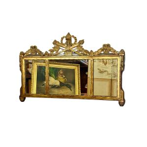 Miroir ural néoclassique français en bois doré du XIXe siècle avec blason