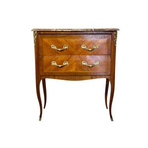 Commode Sauteuse Louis XV Transition avec Plateau en Marbre, France, Fin 18ème Siècle