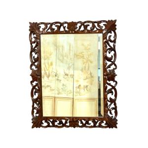 Miroir biseauté en chêne sculpté à la main du XIXe siècle