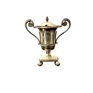 Solid Silver Neoclassical Mustard Pot, Vieillard Hallmark, Mid-19th Century