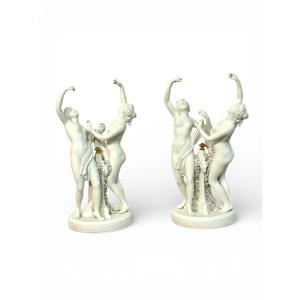 Pair Of Bisque Porcelain Figural Groups, Sèvres Style, Late 19th Century