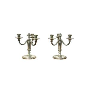 Pair Of Chrysalia French Silver-plated Candelabra, Early 20th C.