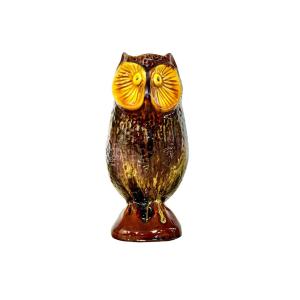 Ceramic Owl Pitcher, Brown Glazed Majolica, France C.1960