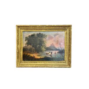 Late 19th Century Pastoral River Landscape Oil Painting, France 1888
