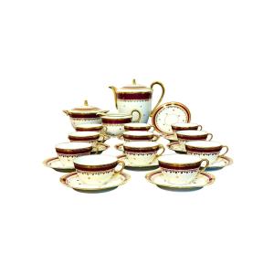 Limoges Unique Porcelain Tea Service, Burgundy & Gilt, 20th Century