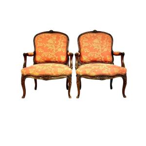Paire de fauteuils français en noyer de style Louis XV, vers 1880