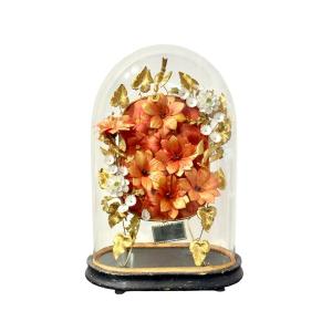 Globe de Mariée Floral Napoléon III sous Dôme de Verre d'Origine