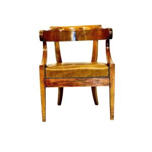 French Louis Philippe Walnut Desk Armchair, C. 1845