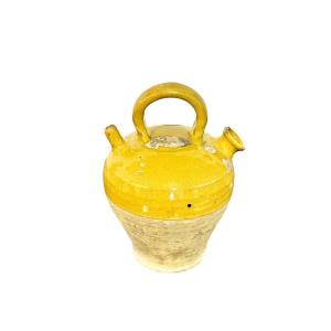 19th Century French Yellow Glazed Terracotta Olive Oil Cruet Or Jug