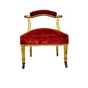 19th Century French Giltwood Slipper Chair In Old Rose Velvet