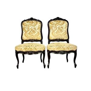 Pair Of 19th Century French Napoleon III Carved & Gilt Salon Chairs