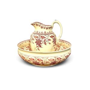 French Sarreguemines Burgos Wash Basin And Pitcher Set, Circa 1900