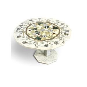 Samperi 1986 Marble And Hardstone Marquetry Pedestal Table
