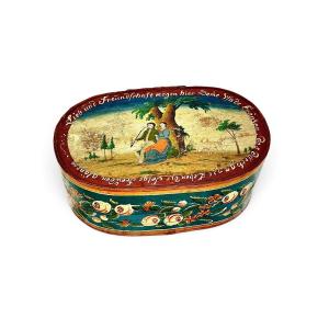 Boîte de mariage autrichienne en bois peint, art populaire, XIXe siècle