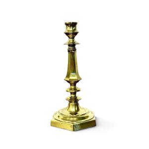 19th Century French Bronze Candlestick With Hexagonal Base