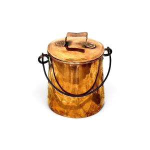 19th Century French Copper Lidded Cooking Pot With Iron Handle