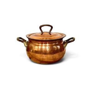 19th Century French Tinned Copper Cooking Pot With Brass Handles