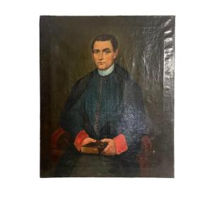 Portrait d’un ecclésiastique par Amedeo Augero, huile sur toile, 1857