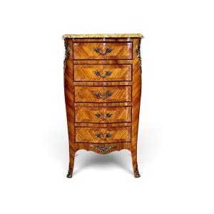 French Louis XV Style Rosewood Chiffonier With Siena Marble, Circa 1890