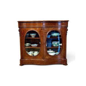 19th Century French Mahogany Display Cabinet With Oval Doors