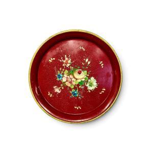 Plateau Napoléon III en tôle peinte à décor floral, XIXe siècle