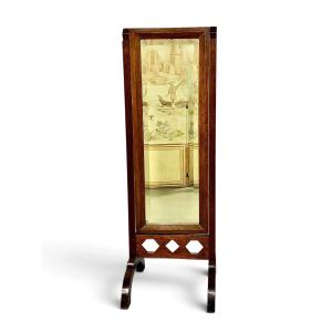 Antique French Arts & Crafts Solid Oak Cheval Mirror, Circa 1900