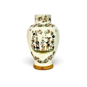 French Moustiers Style Hand-painted Faience Vase, 20th Century