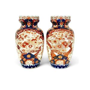 Pair Of Japanese Imari Porcelain Vases, Late 19th Century