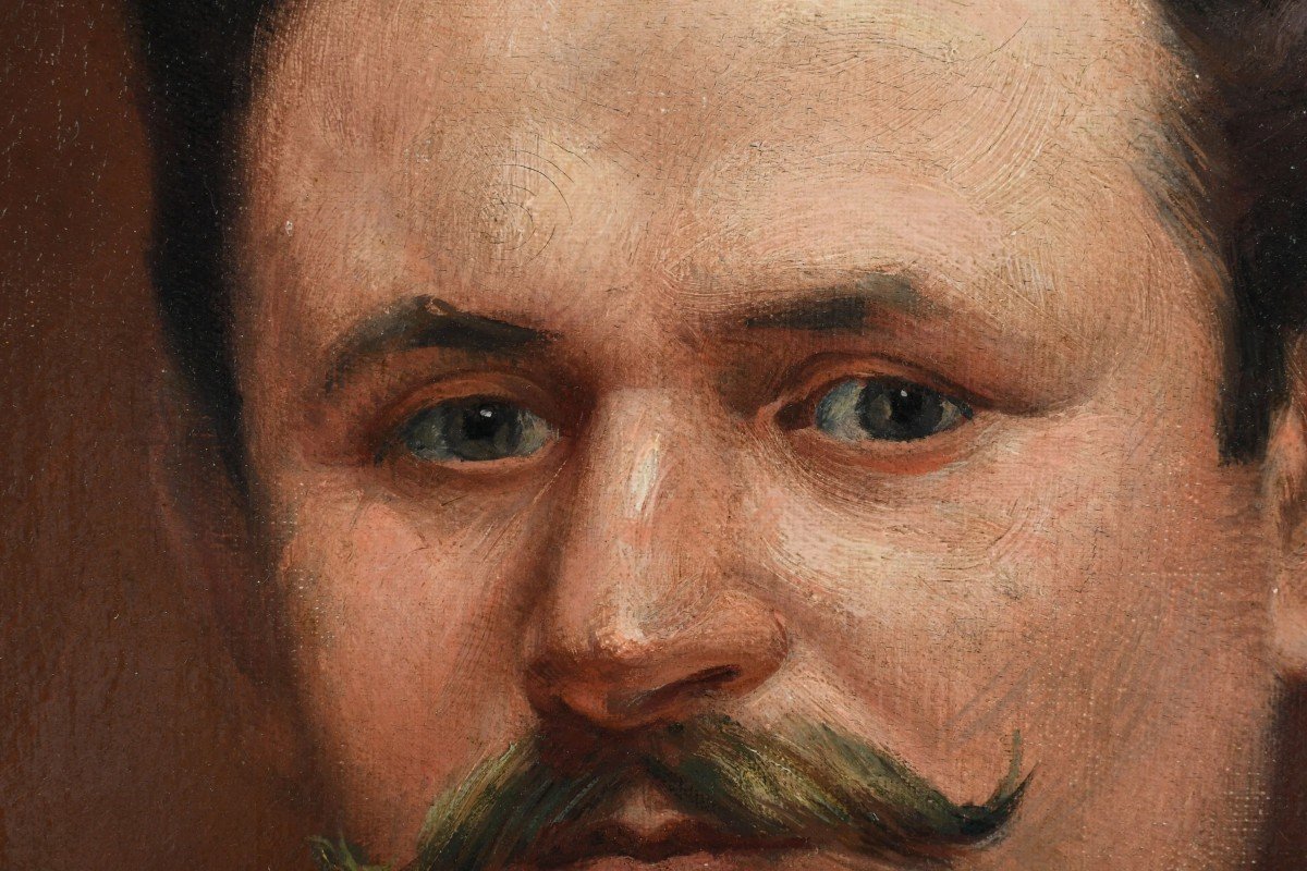 Oil On Canvas "portrait Of A Man With A Mustache" French School 19th Century-photo-4
