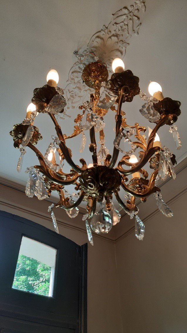 Lustre Bronze Et Cristal à 8 Feux-photo-4