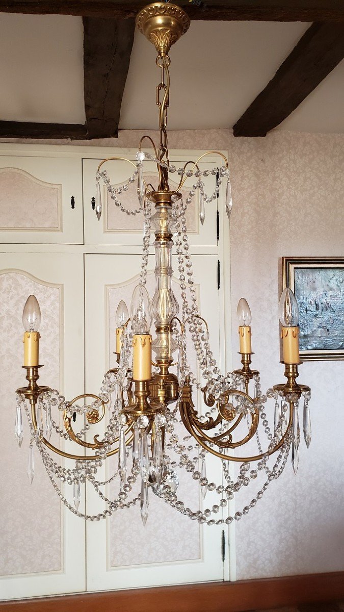 Lustre bronze et pampilles 5 Feux-photo-2