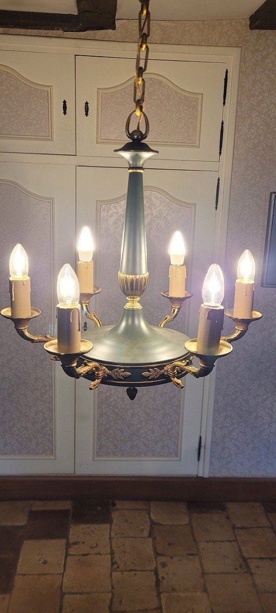 Proantic: Lustre Style Empire En Tôle Verte