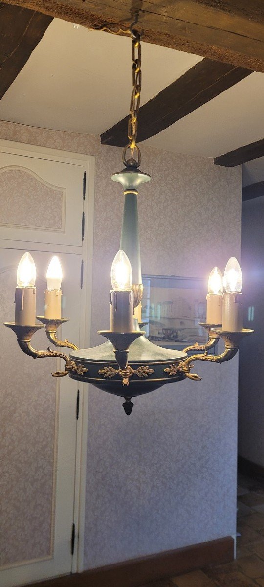 Proantic: Lustre Style Empire En Tôle Verte