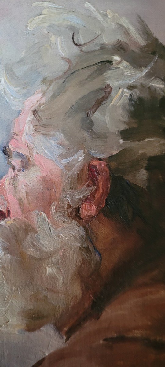 Oil On Cardboard "portrait Of An Old Man" By Tomasso Lorenzone 19th Century-photo-2