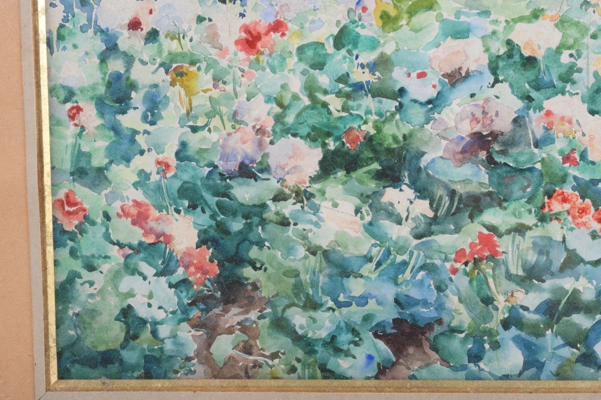 "woman In The Garden" Watercolor On Paper Attributed To Louis Adolphe Tessier-photo-4