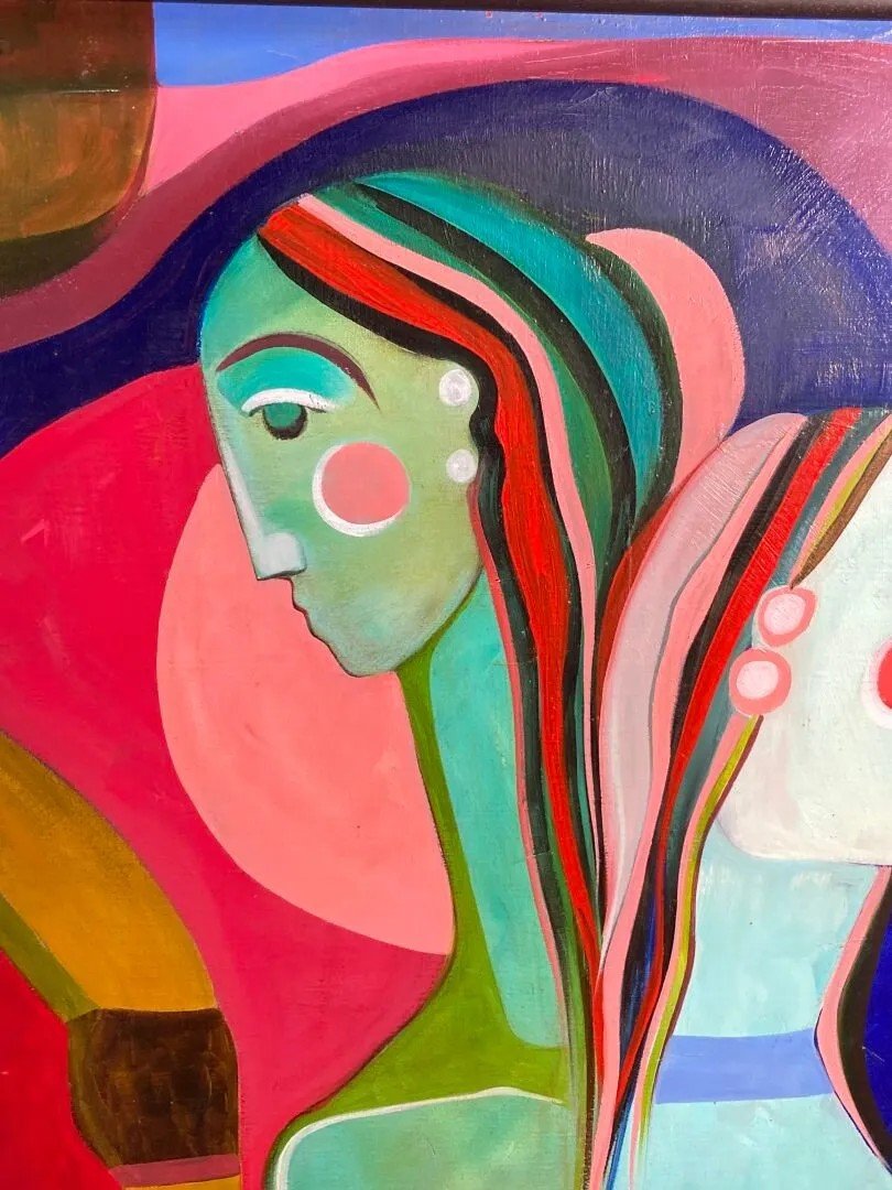 Oil On Canvas “crossed Figures” By Théo Mackaay-photo-3