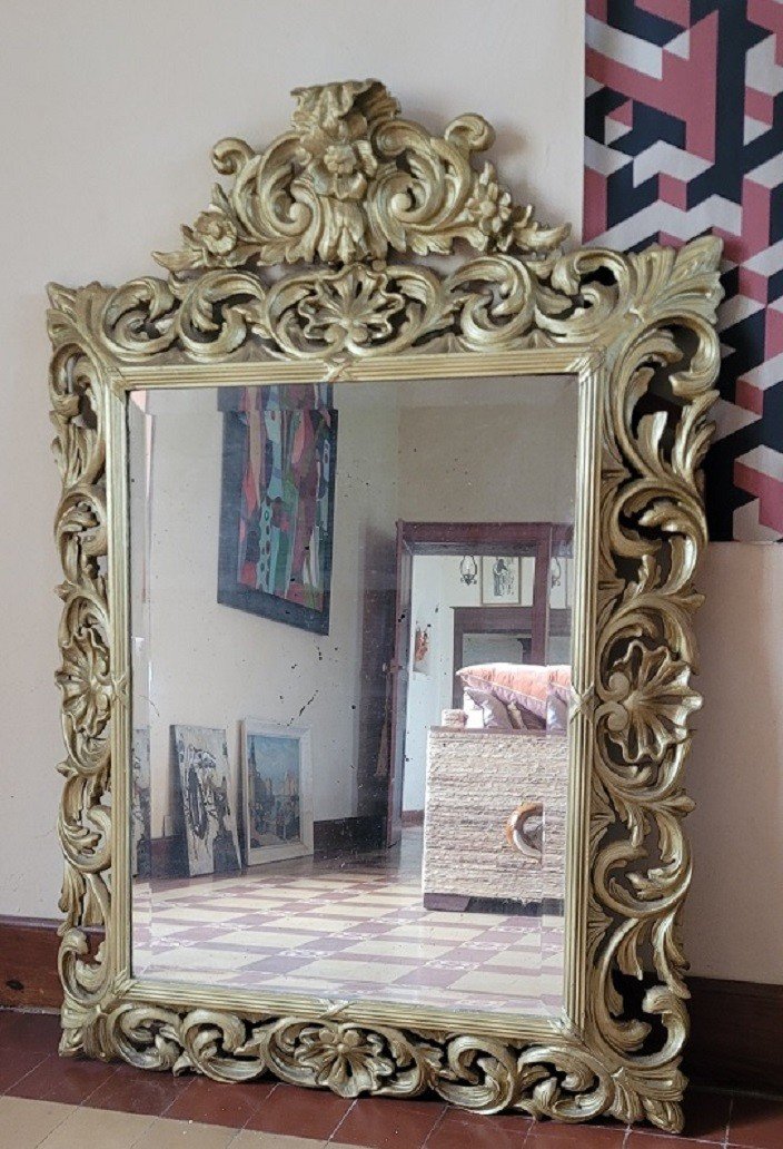 Large Gilded And Carved Wood Mirror, Late 19th Century-photo-2